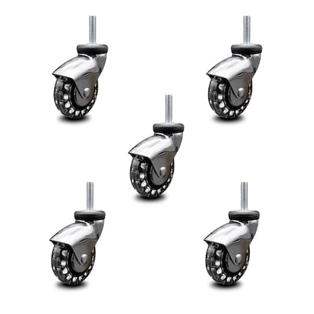 Service Caster 3 Inch Bright Chrome Hooded Polyurethane 8mm Threaded Stem Casters SCC, 5PK SCC-TS03S310-PPUBD-BC-M815-5